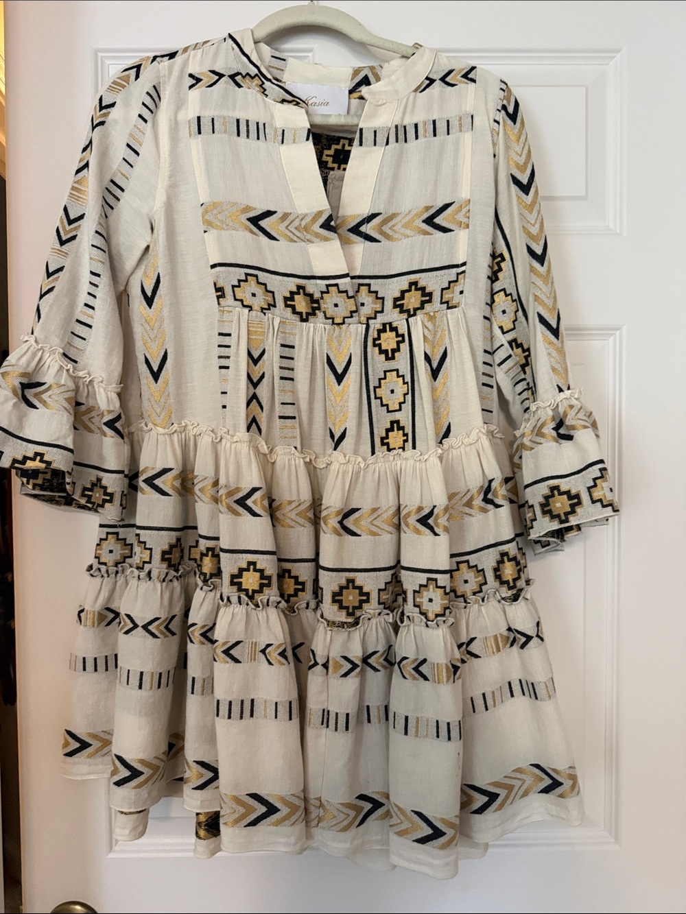 Embroidered Mini Dress in Cream and Gold by (unbranded)